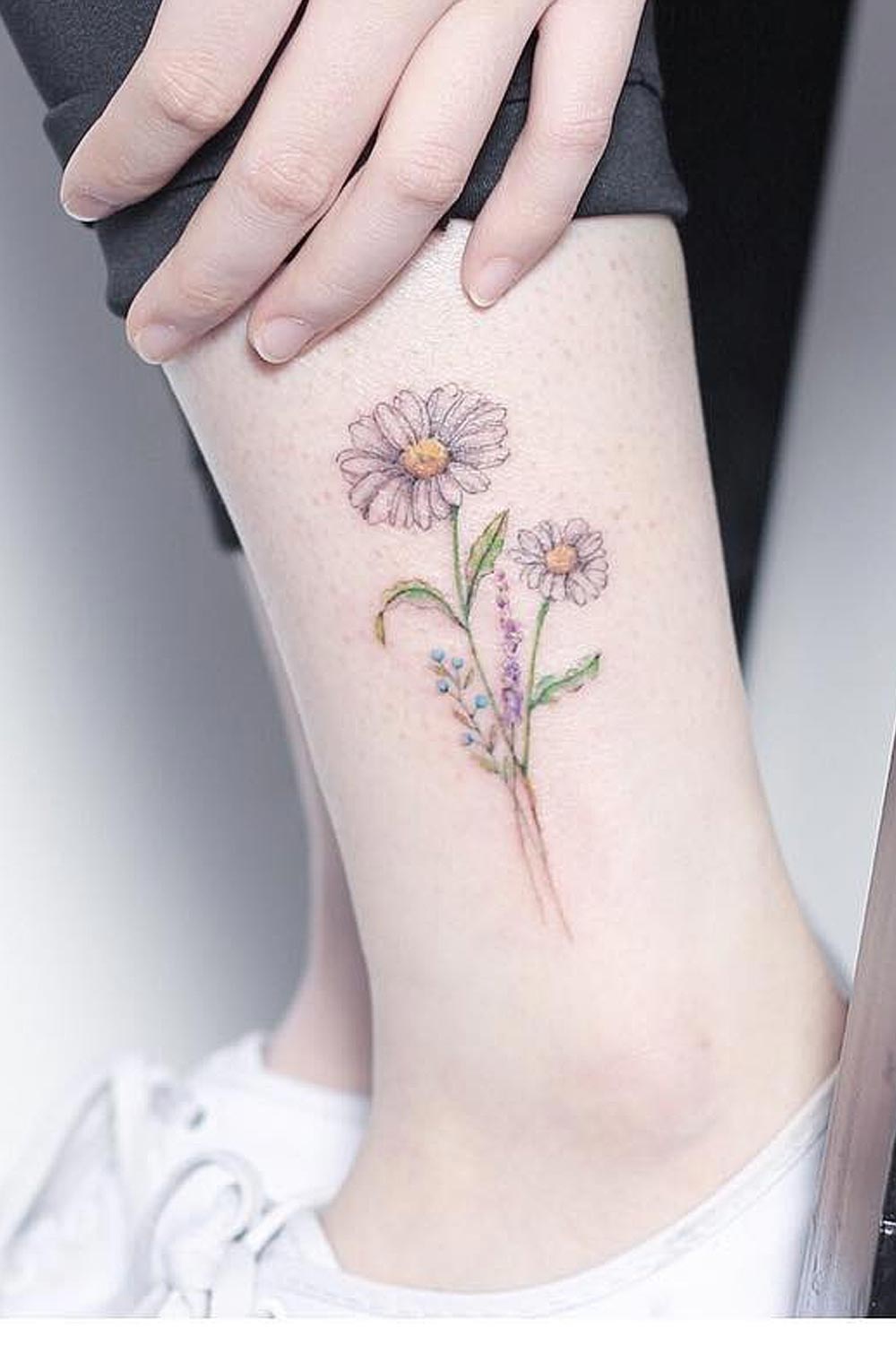 Embellished Tights Studded and Printed Daisy Flower Foot Tattoo