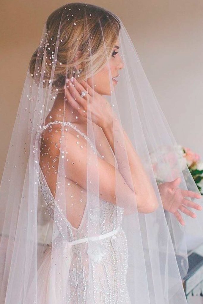 Blusher White Veil With Rhinestones