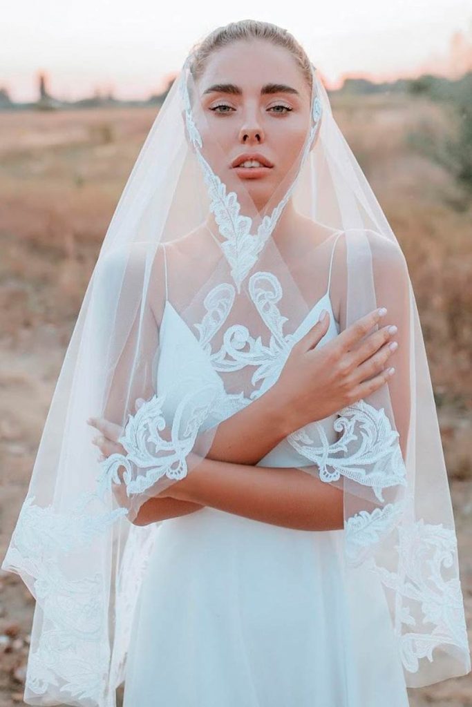 Elegant Waltz Length Veil With Lace