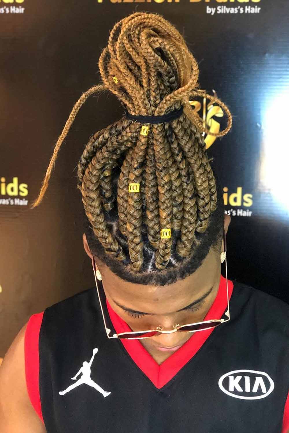 Braids with Beads Tied in a Bun