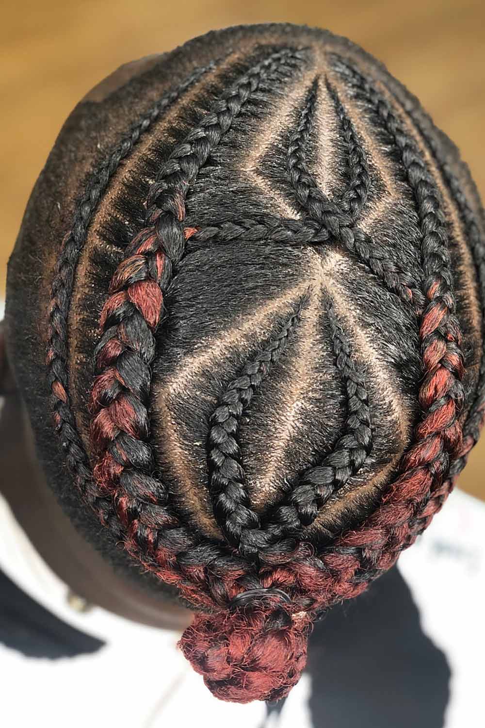 Cornrows Bun with Red Accent