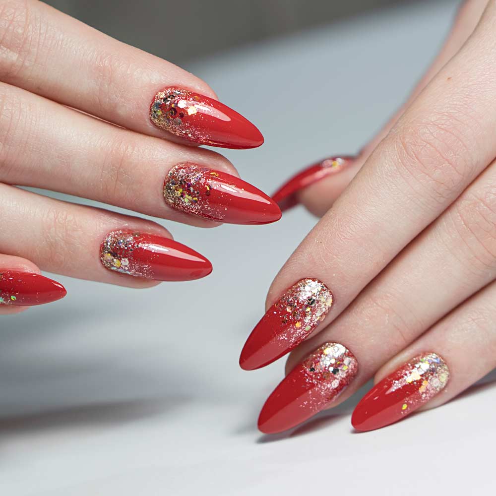Glitter Ombre Design for Red Nails