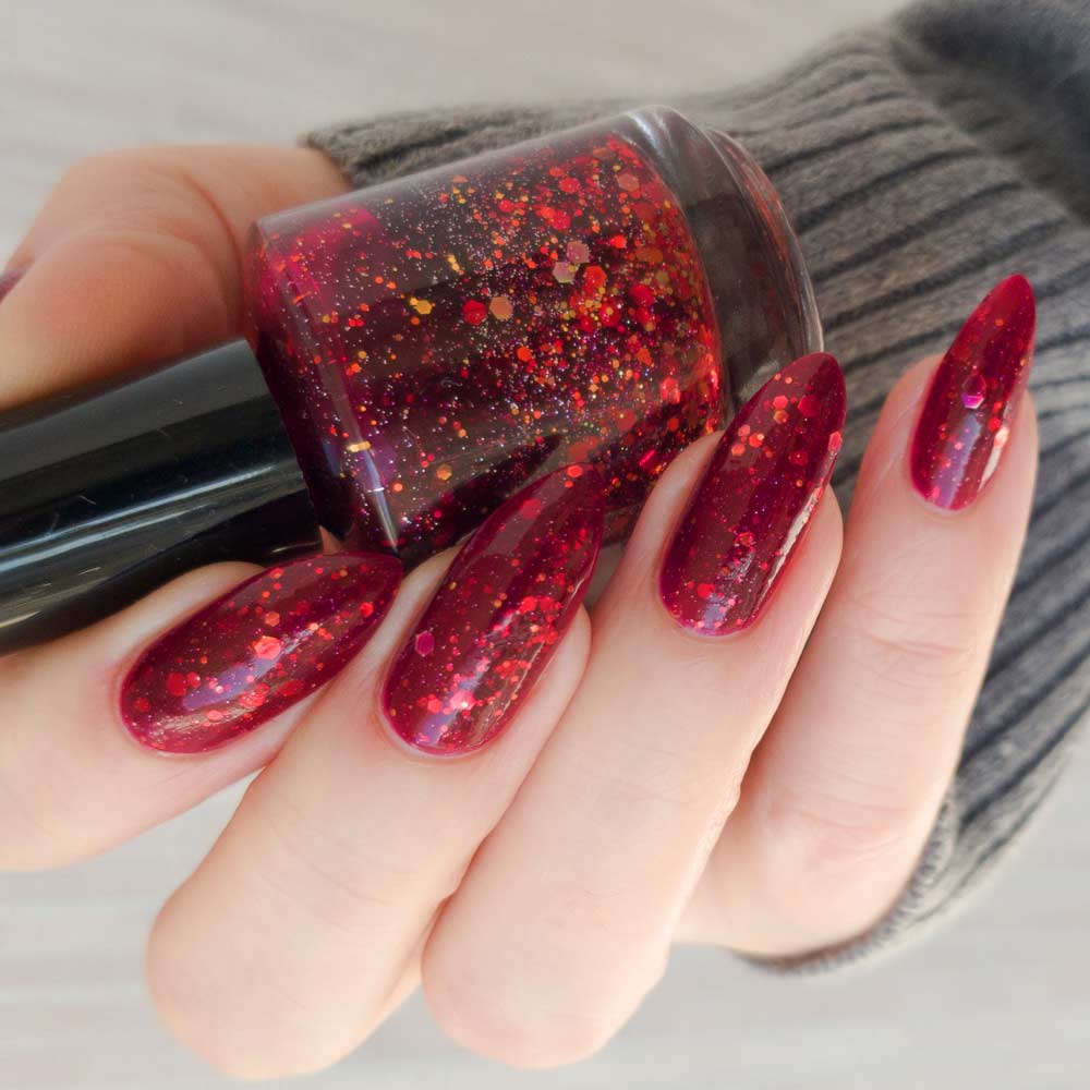 Simple Red Glitter Nails 