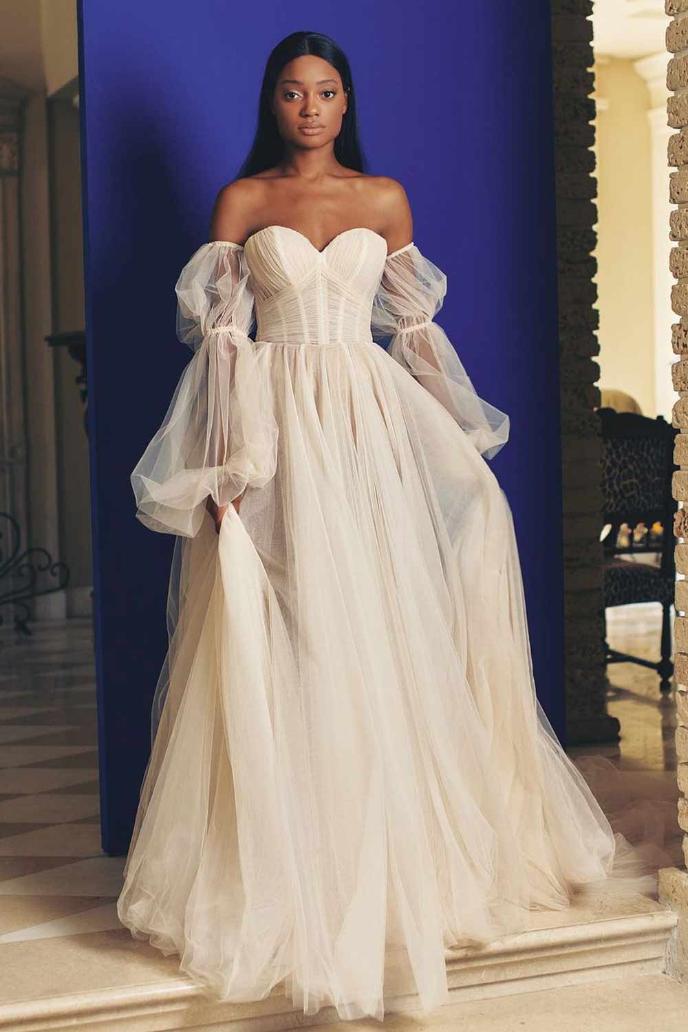 Cream Color Off the Shoulder Corset Wedding Dress