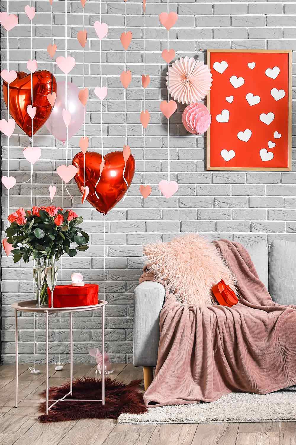 Room Decoration with Paper Heart Garlands