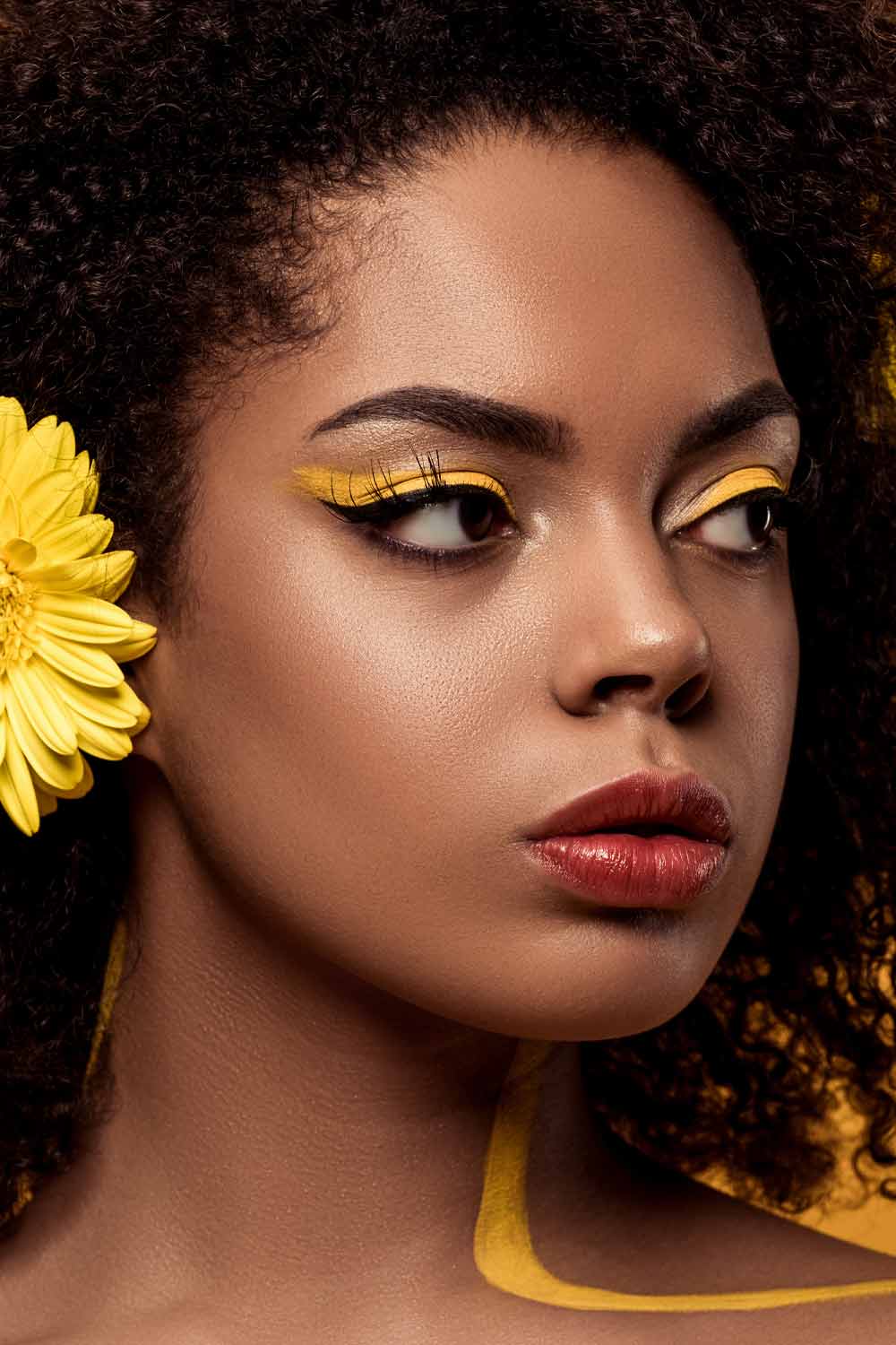Dark Skin Makeup with Bright Yellow Accent