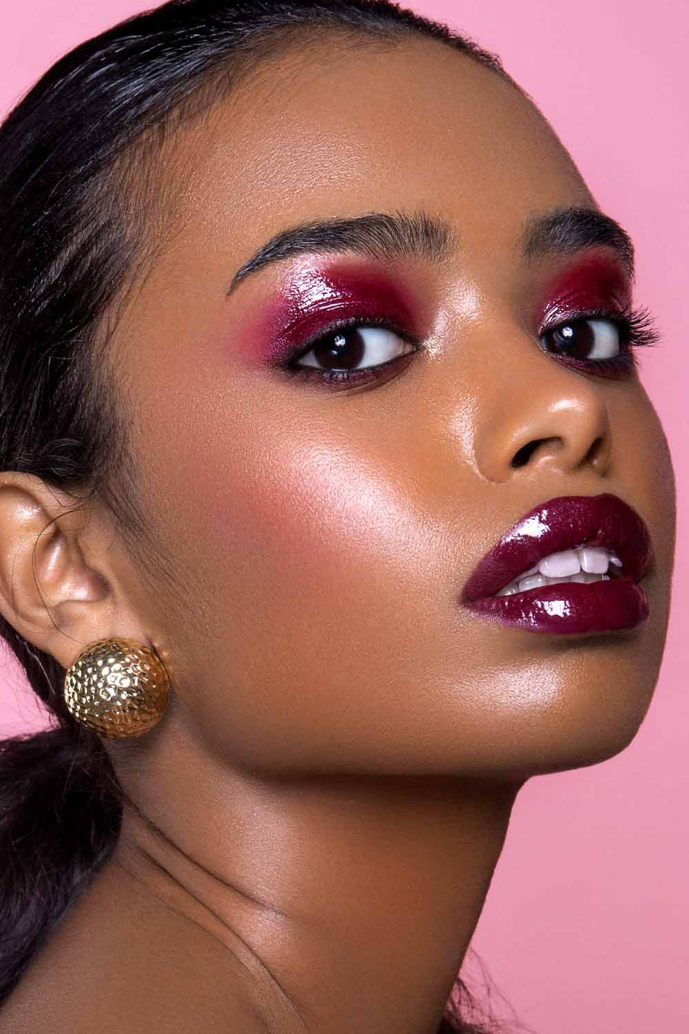 Glossy Burgundy Makeup Idea for Valentine's Day