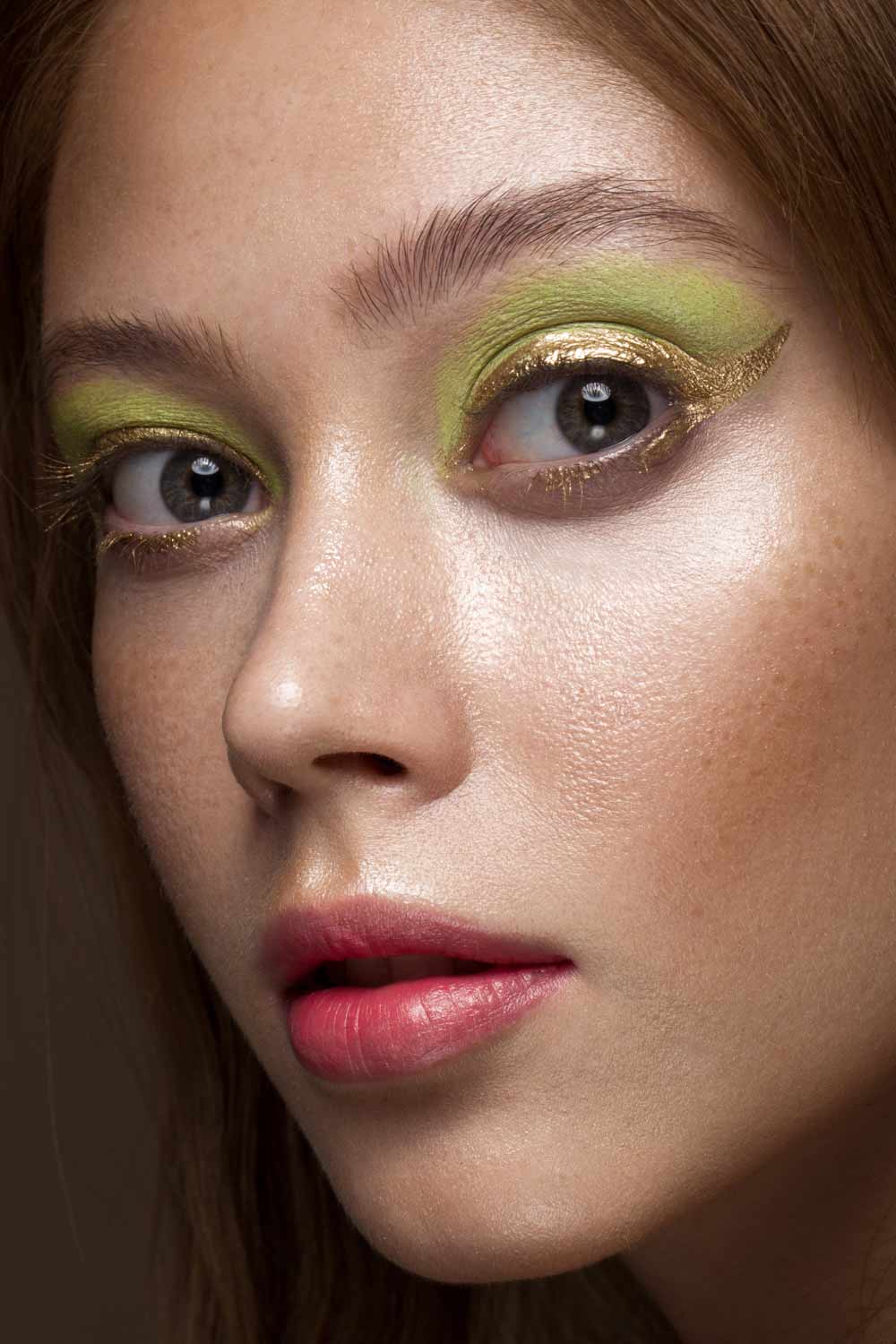 Gold Eyeliner with Green Eyeshadows Makeup