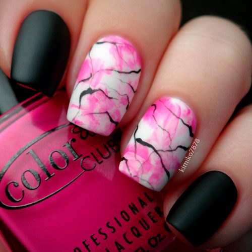 Re Vamp Your Fav Marble Nails In 2025 Marble Nails Black Pink White Base 500x500