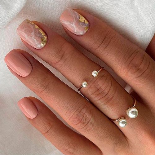 Re Vamp Your Fav Marble Nails In 2025 Marble Nails Nude Base Golden Spraying 500x500
