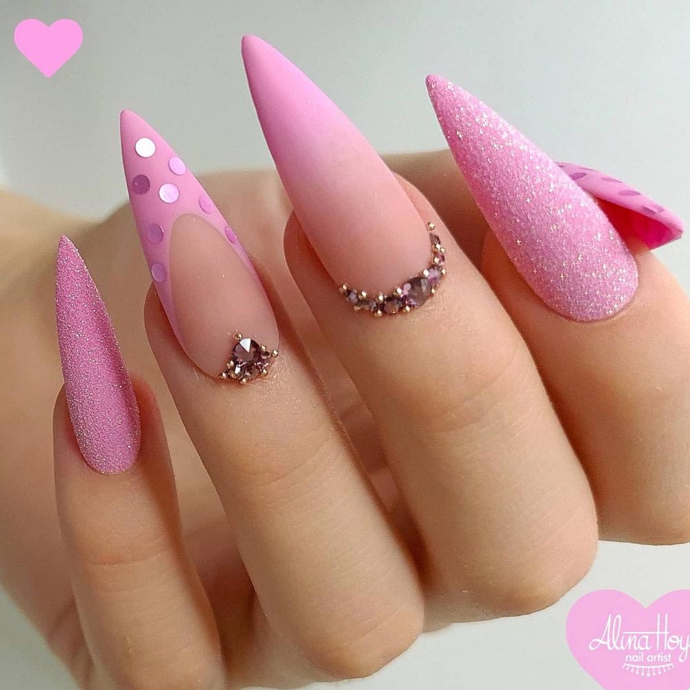 Pink Shimmering Valentines Day Nails