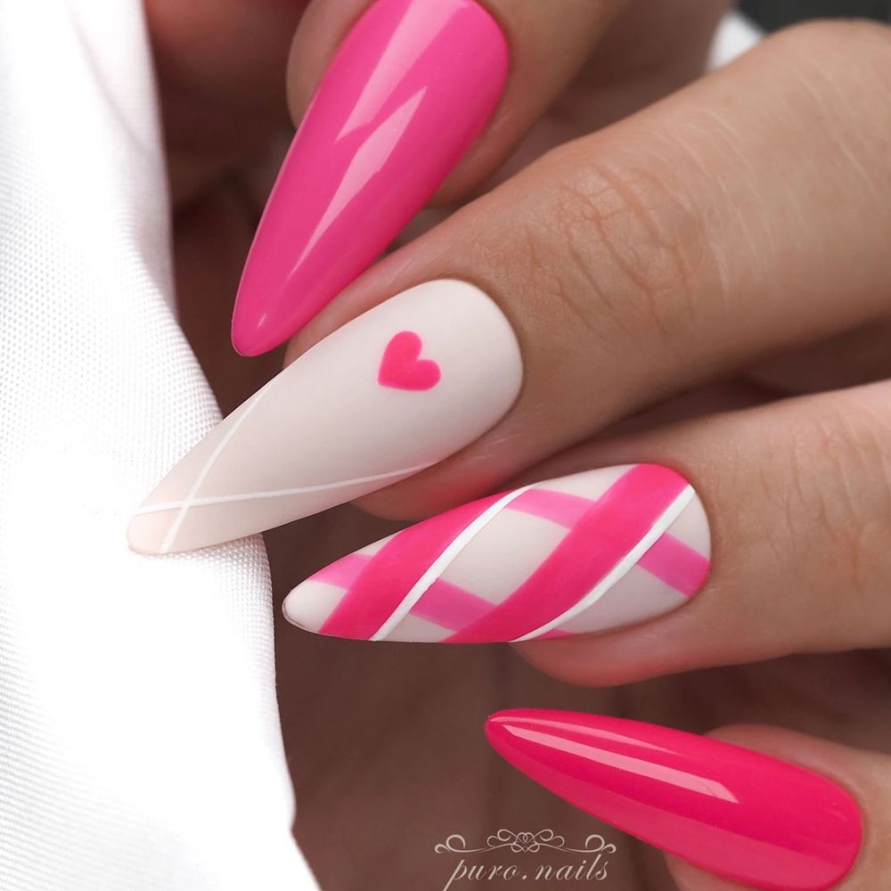 Pink Nails Design for Valentines Day Romantic Date
