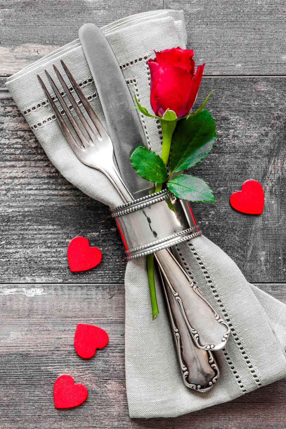 Silver Colored Napkin Ring for Valentine's Day Evening Table