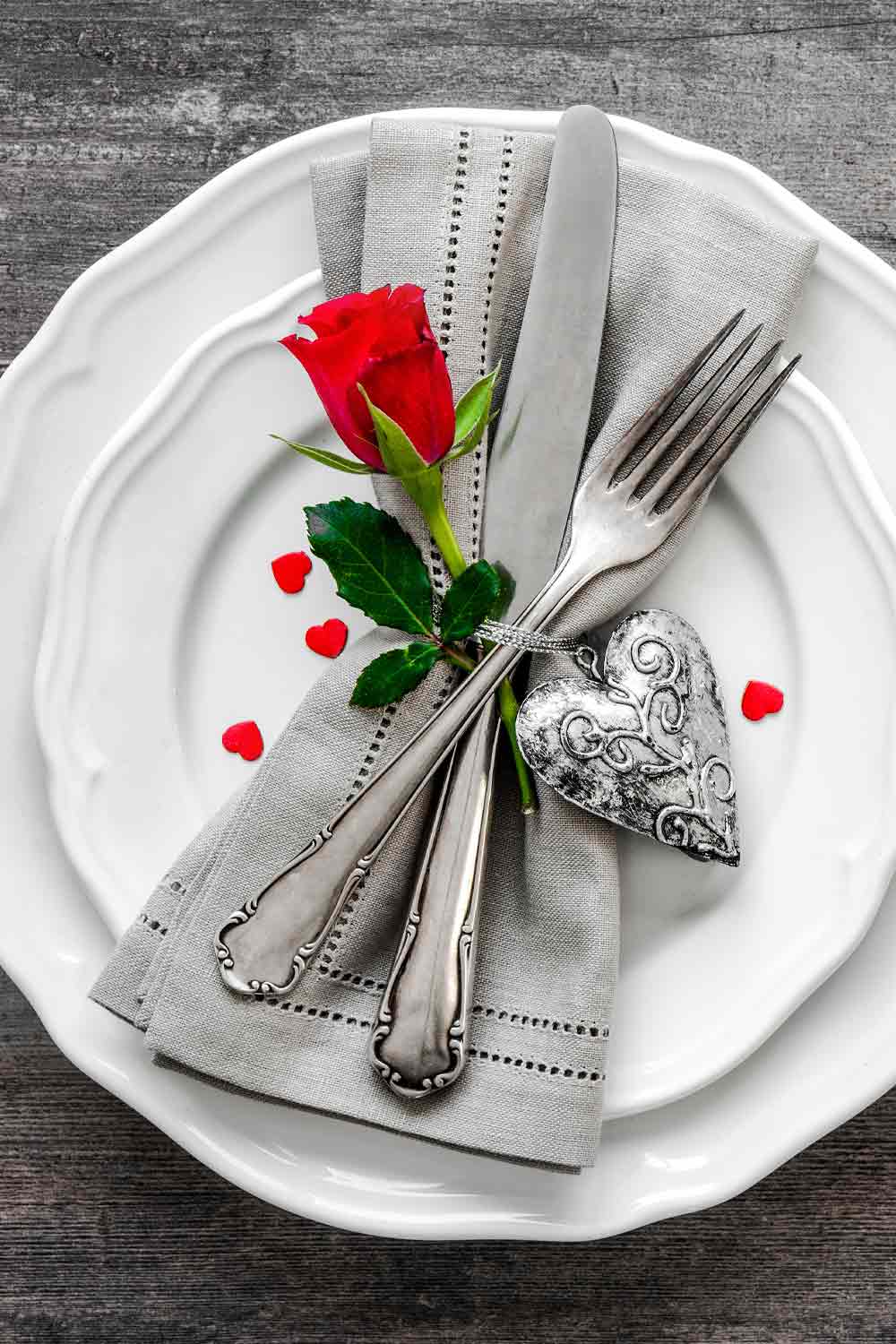 Silver Colored Napkin Ring with Red Rose Accent