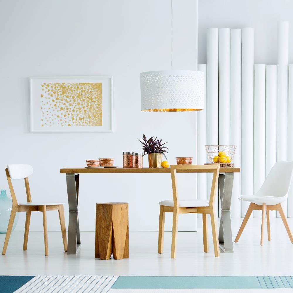 White Colored Dining Room with Gold Accent