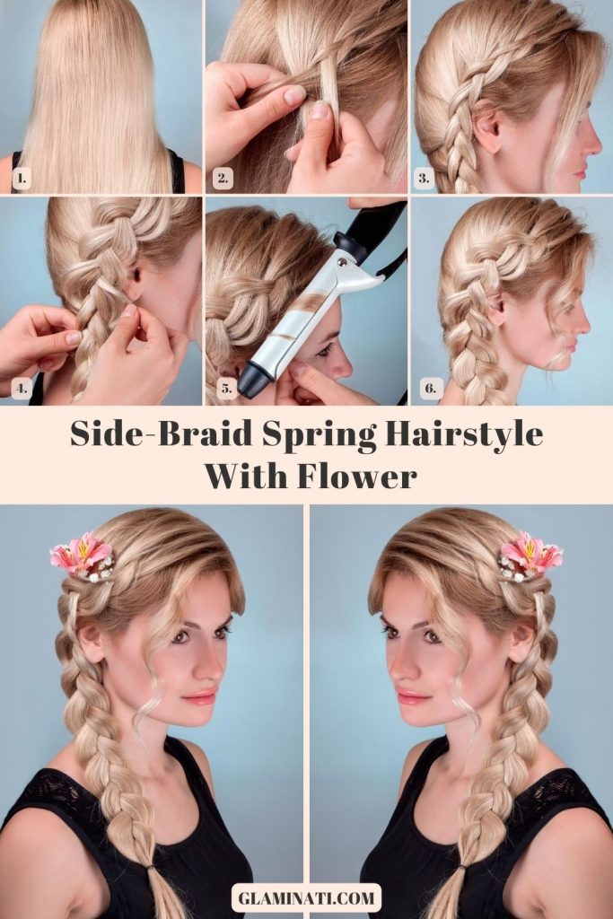Side-Braid Hairstyle With Flower