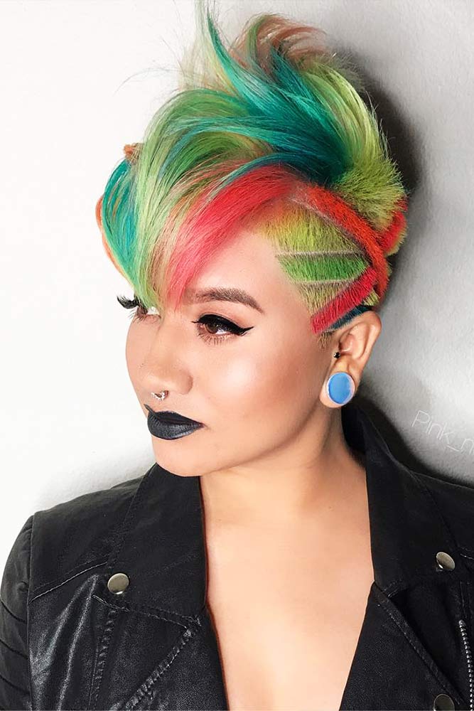 Colorful Mohawk Fade Haircut Idea