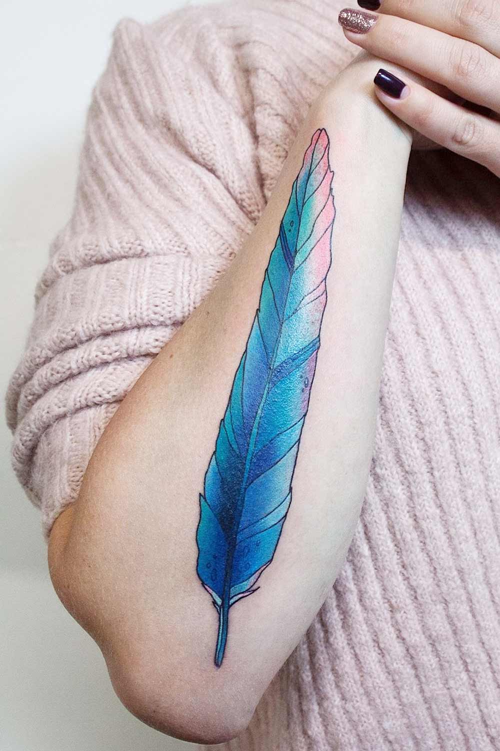 Watercolor Feather Tattoo on Arm