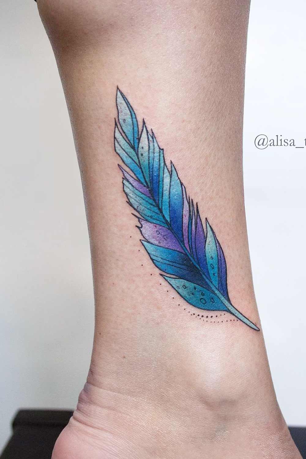 Colored Feather With Birds Tattoo