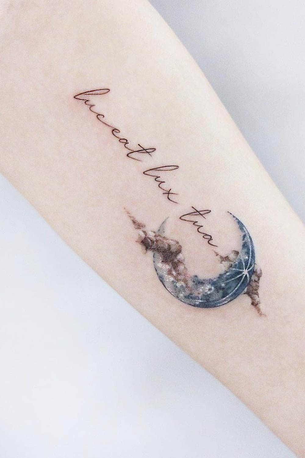 Lettering with Moon Tattoo Design