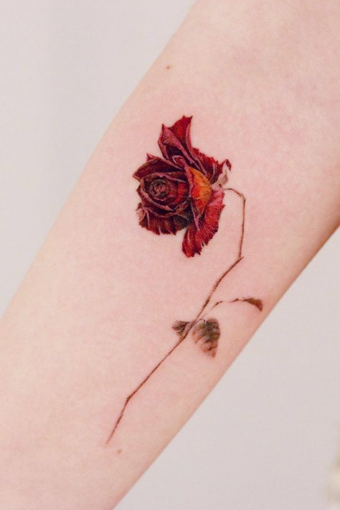 Forearm Tattoo with Rose Flower