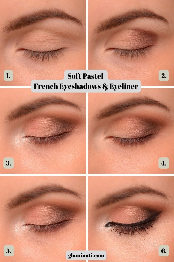 French Makeup Look Made With Soft Pastel Eyeshadows & Eyeliner