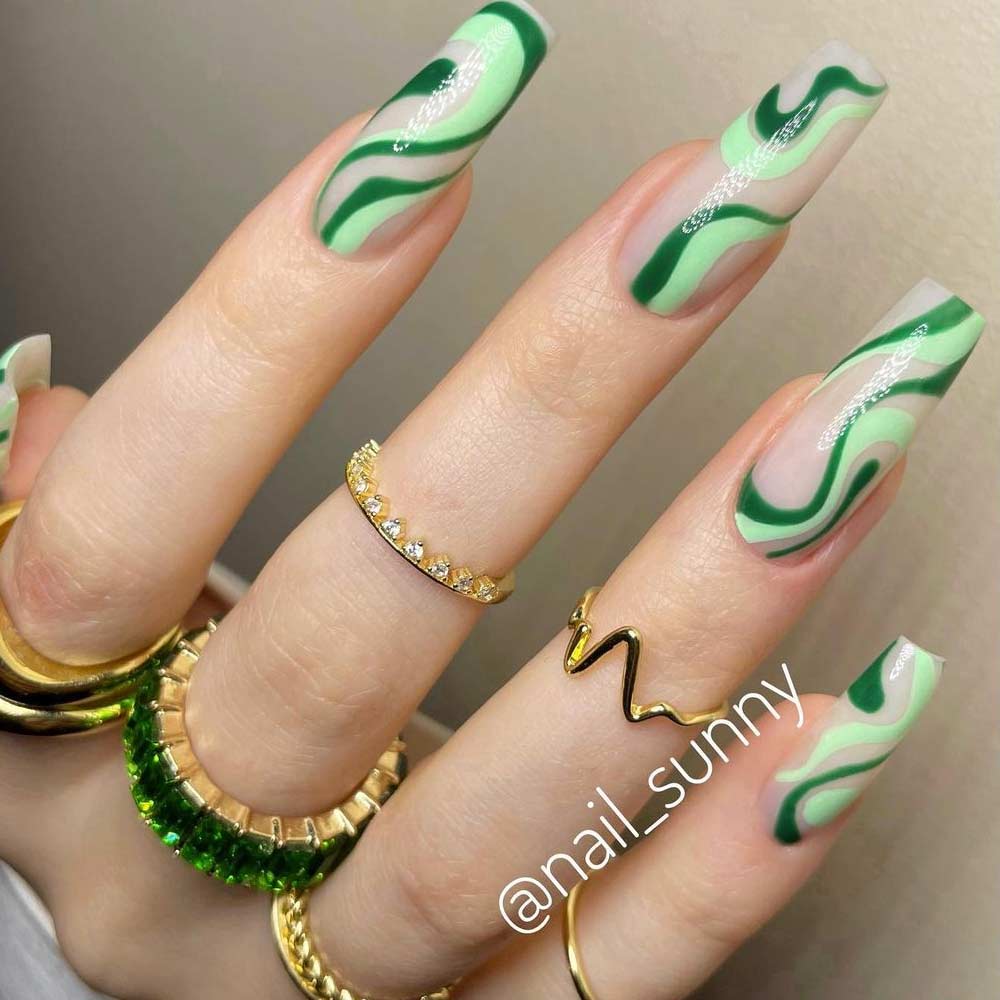 Striped Green Nails