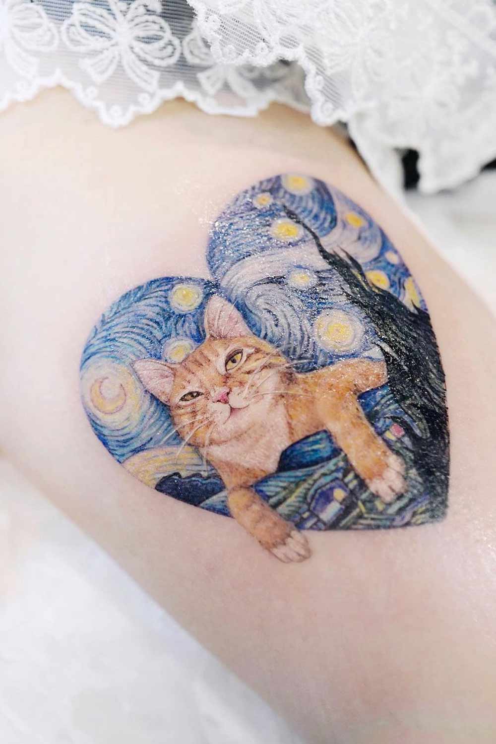 Heart Shaped Tattoo with Cat