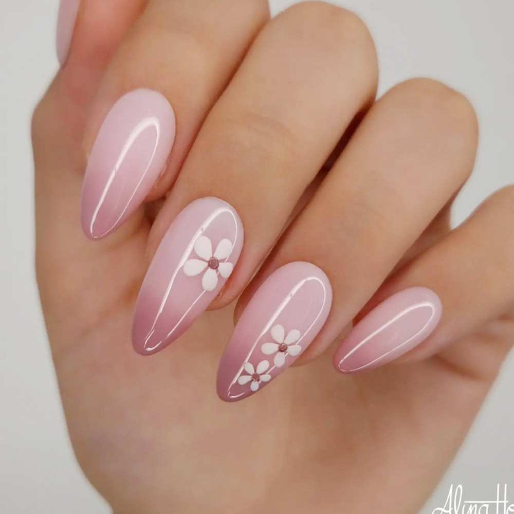 Ombre Mauve Nails with Flowers