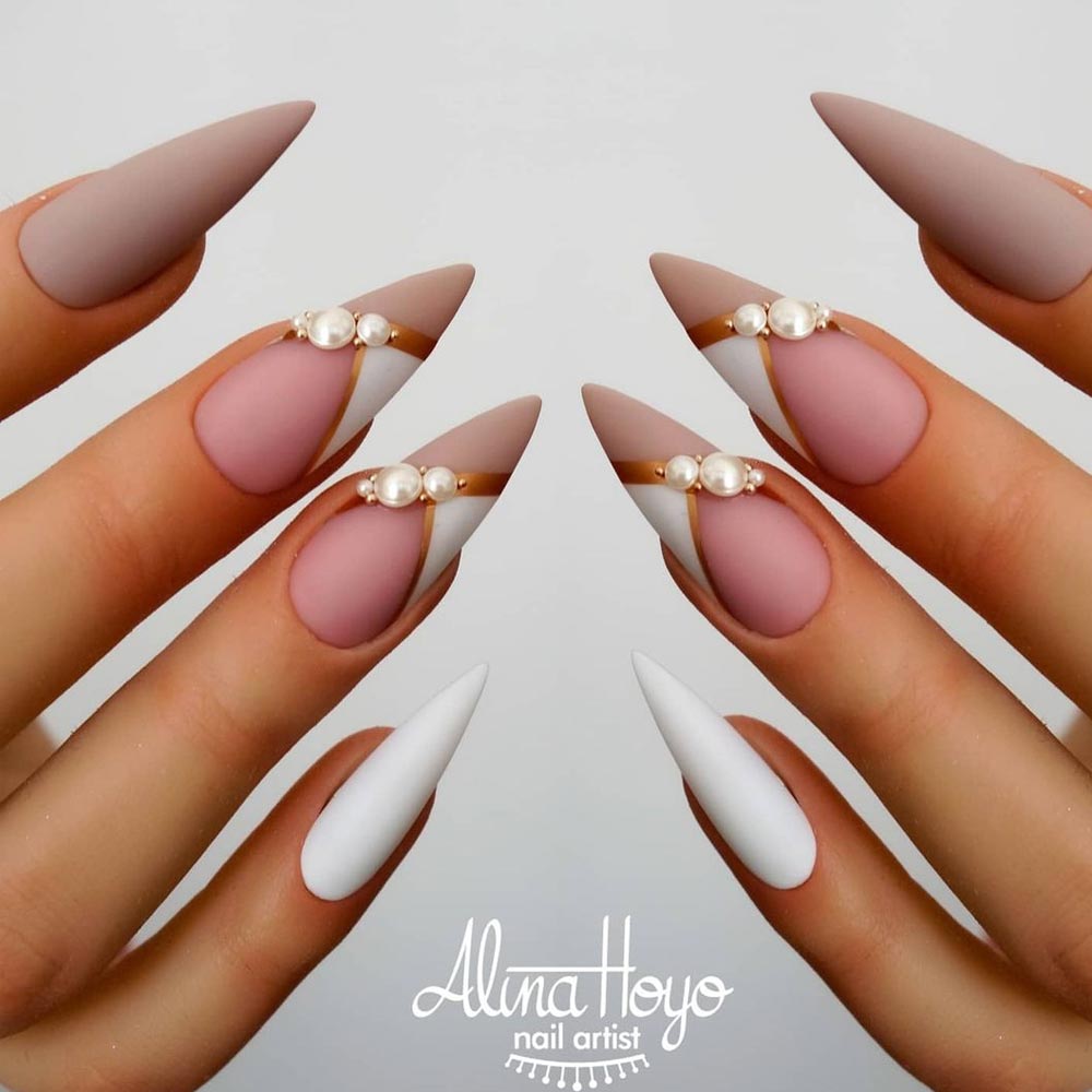 Stiletto Mauve Nails with Pearls