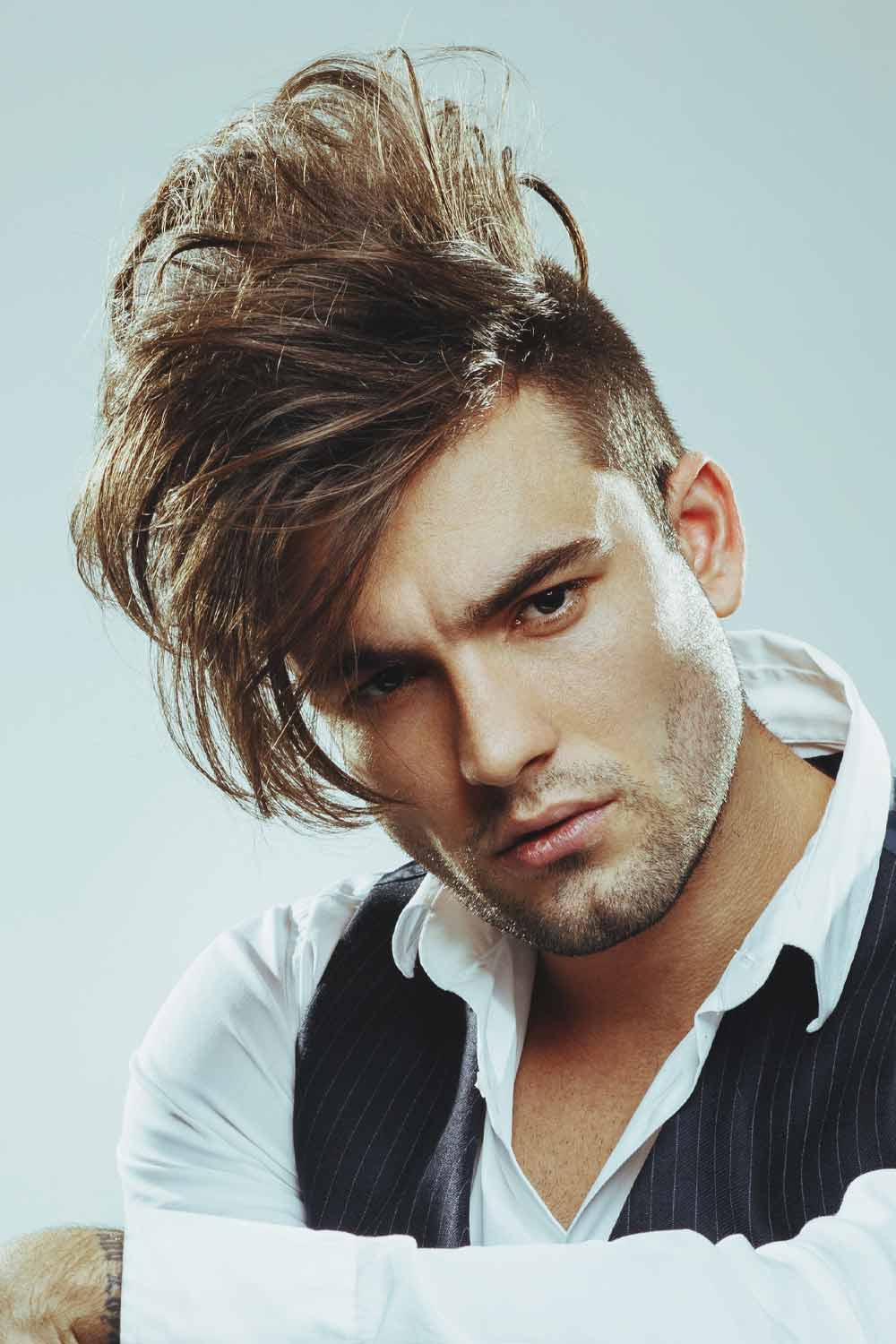 Mens Medium Length Hairstyles Blowout Hair Side Parted 