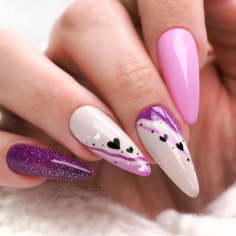 Purple Nails with Hearts