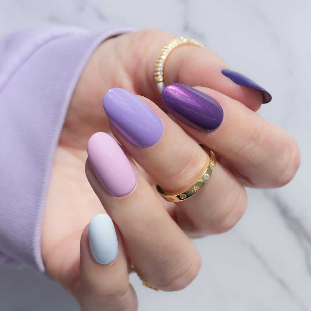 Easy Purple Nails with Different Shades