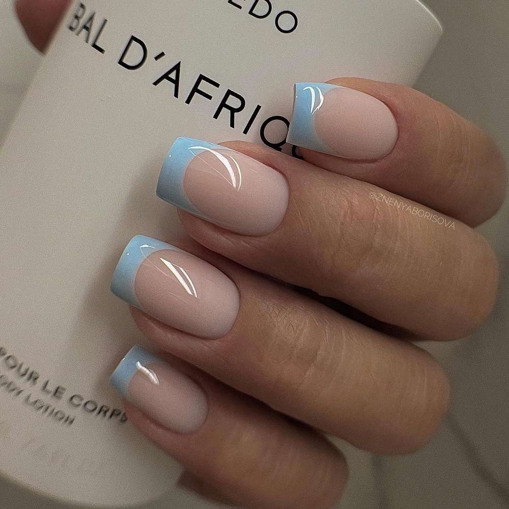 French Nails with Blue Tips