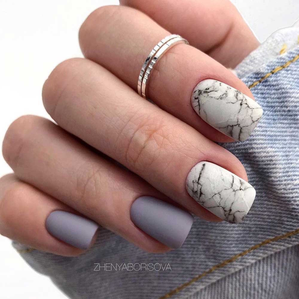 Gray Matte Marble Nails