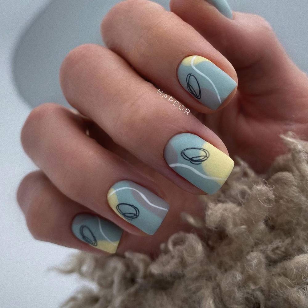 Blue and Yellow Matte Nails