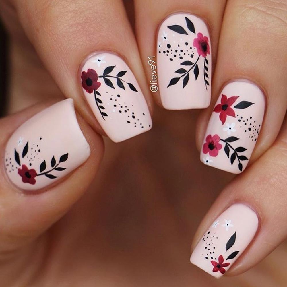 Floral Square Nails Design