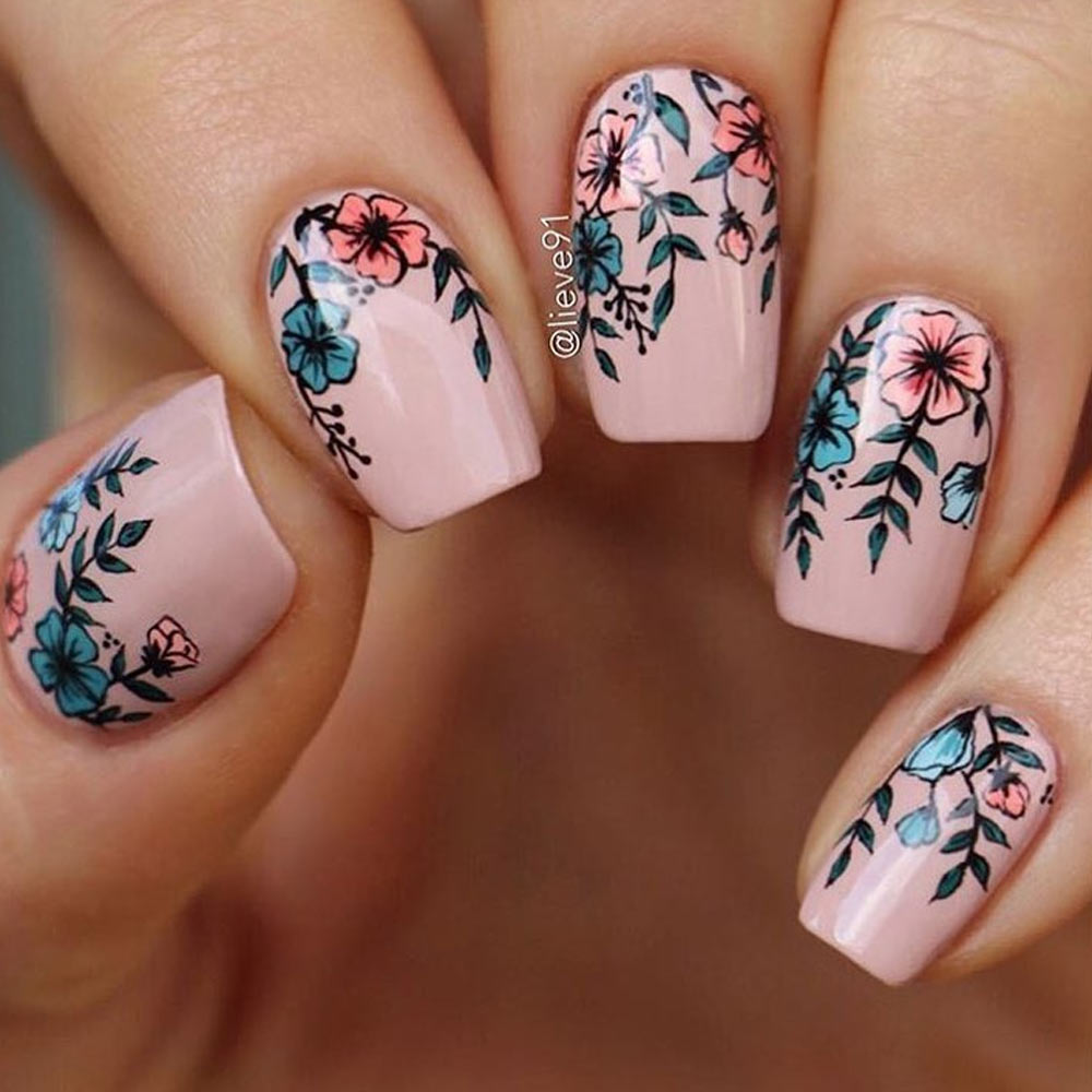 Pink Nails with Flowers