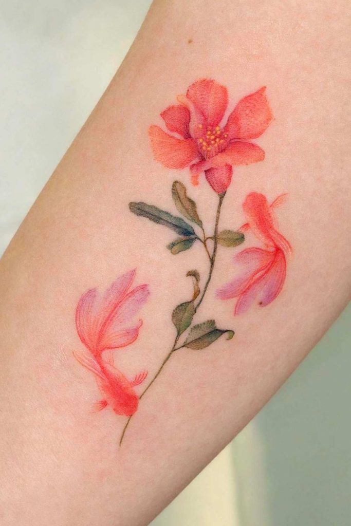 Flower with Fish Tattoo Design