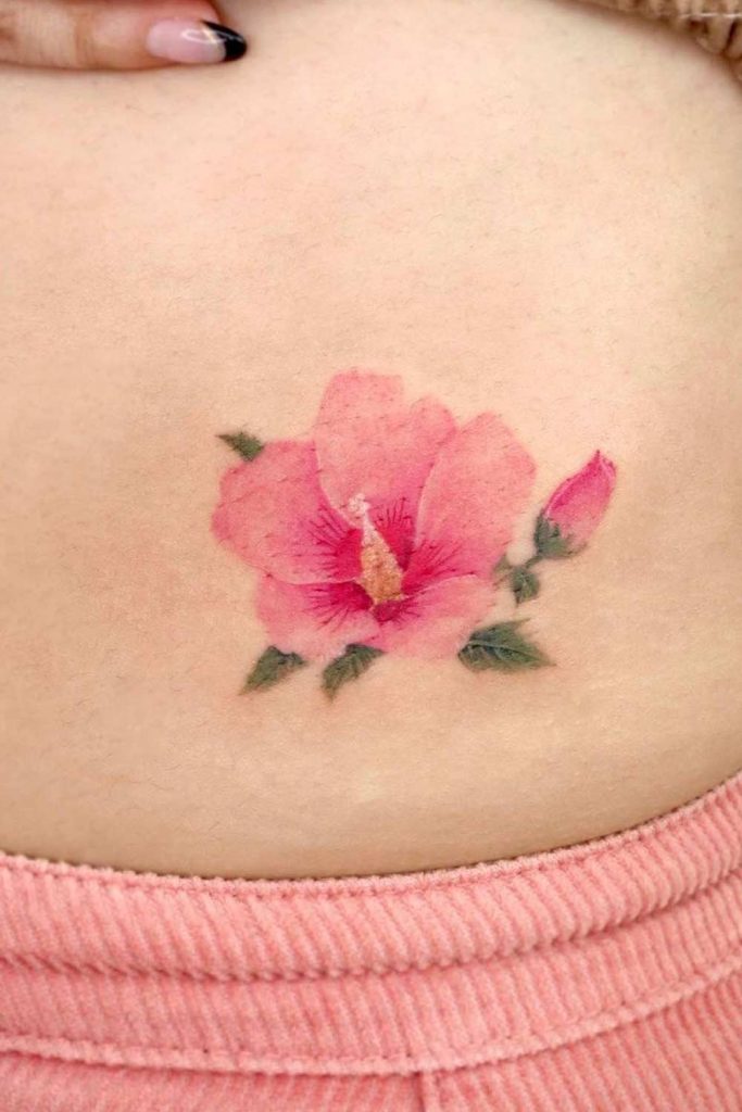 Pink Watercolor Flower Tattoo