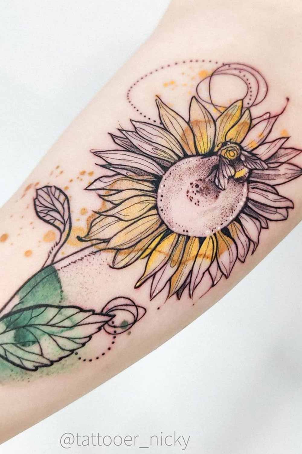 Sunflower with a Bee Tattoo Design