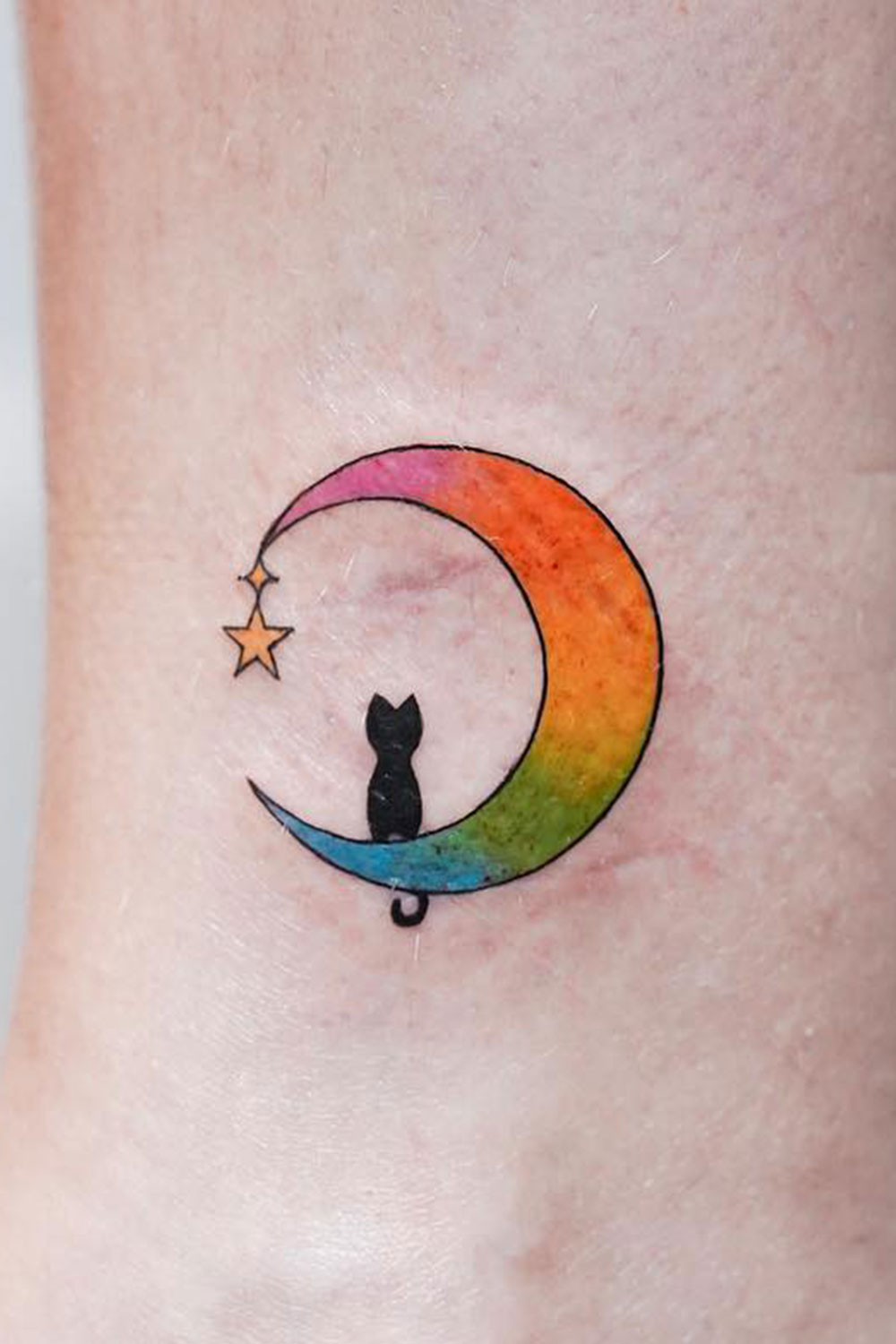 Moon with a Cat Tattoo Design