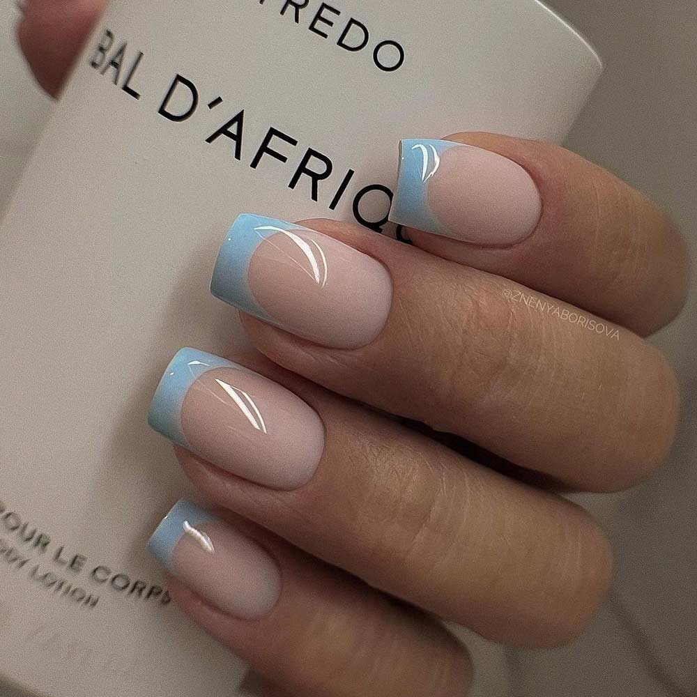 Blue French Tips with Nud Base