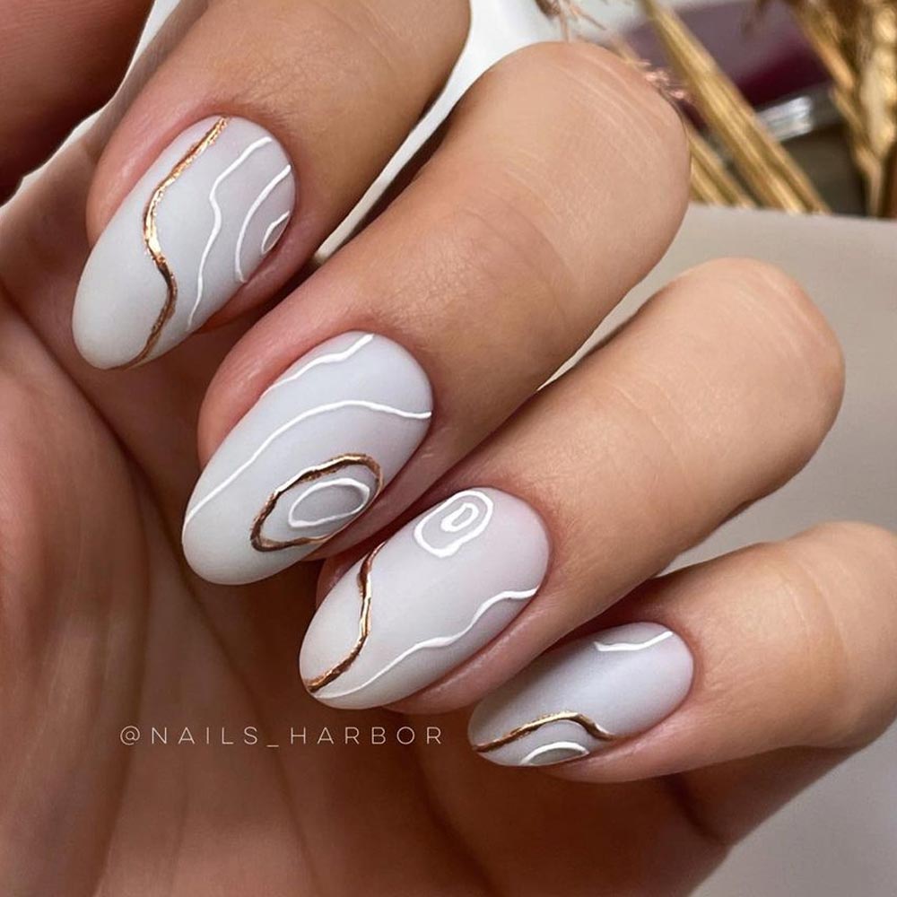 White Nude Oval Nails