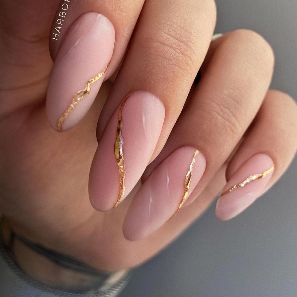 Long Marble Oval Nails