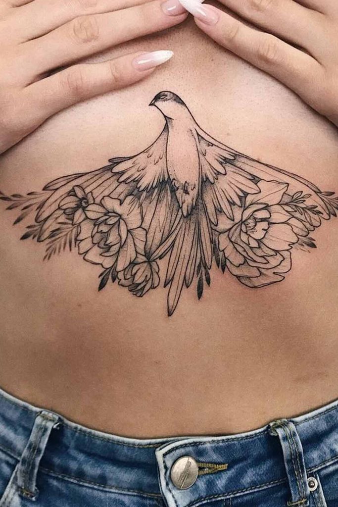 Sternum Tattoo with Bird