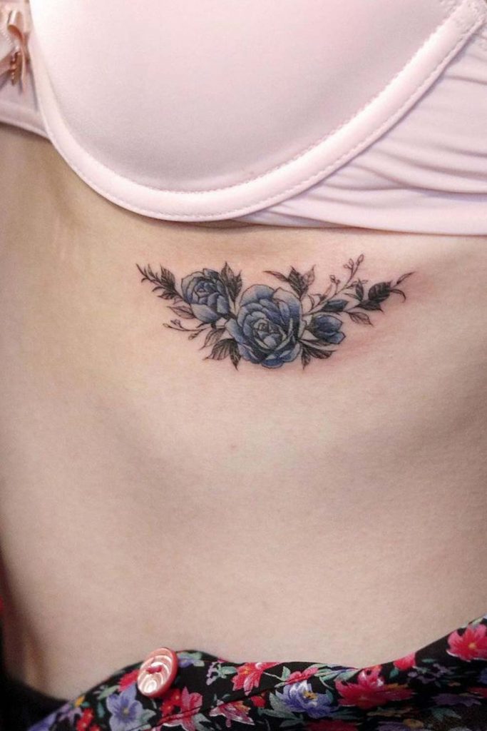 Blue Roses Small Underboob Tattoo