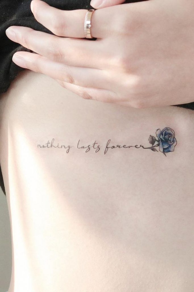 Lettering With Small Rose Sternum Tattoo