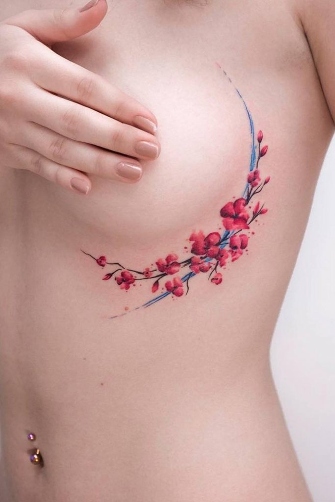 Side Underboob Floral Tattoo