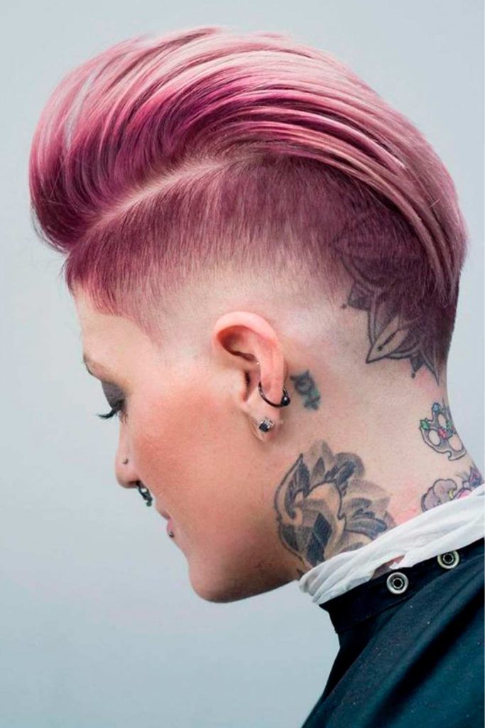 Peachy Lavender Spiky Taper Fade With Even Parting